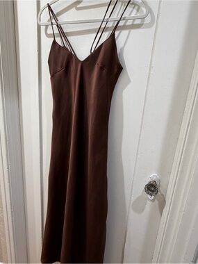 Zara Brown Satin Maxi Slip Dress